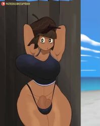 1futa 2d animated big_boobs big_breasts black_hair breasts bretta_(capydiem) bulge_through_clothing capy_diem clothed clothing dancing dark-skinned_futa dark_skin futa_only futanari huge_breasts human intersex music partially_clothed penis_cleavage short_hair shorter_than_30_seconds solo sound tagme topwear video wide_hips