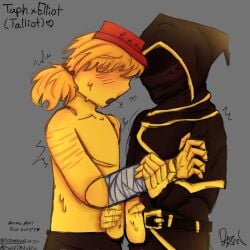 2boys elliot_(forsaken) elliot_(work_at_a_pizza_place) forsaken_(roblox) frotting ponytail taph_(forsaken) top_surgery_scars trans_man yaoi