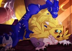 anthro bent_over digimon dragon duo erection female from_behind_position lizheru male nude open_mouth penetration pussy renamon sex straight vaginal_penetration