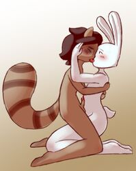 anthro blush character_request furry kissing lagomorph male mammal nekuzx nude original original_character original_characters penis rabbit raccoon shun_(nekuzx) tongue tongue_out yaoi