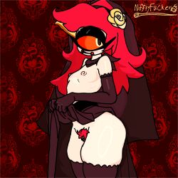 breasts bridal_veil bride cyclops demon_girl female hazbin_hotel long_gloves mostly_nude niffty niffty_fucker pubic_hair red_hair small_breasts thick_thighs thighhighs vivienne_medrano