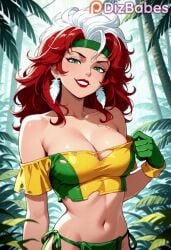 1girls ai_generated animated anna_marie breast_grab breast_squeeze breasts breasts_out cleavage clothes_pull crop_top dizbabes exposed_breasts feather_earrings female female_only gloves grabbing_own_breasts green_eyes headband lipstick looking_at_viewer makeup marvel midriff multicolored_hair navel off_shoulder parted_lips playing_with_breasts pulling_clothing red_hair red_lips ripped_clothing rogue_(x-men) savage_land shirt_pull smiling_at_viewer solo_female squeezing_breast squished_breasts stable_diffusion superheroine tagme teasing torn_clothes torn_clothing two-tone_hair undressing upper_body video white_hair x-men