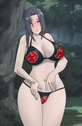 1girls akatsuki_(naruto) artist_request big_breasts black_hair breasts female genderswap genderswap_(mtf) hair light-skinned_female light_skin long_hair nail_polish naruto naruto_(series) naruto_shippuden red_eyes rule_63 sharingan solo solo_female uchiha_itachi white_nails