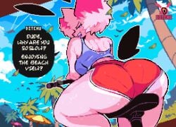 1girls ass ass_focus bicycle bicycle_seat big_ass big_thighs bike bike_shorts blue_sky booty booty_shorts brazil brazilian brazilian_female breasts bubble_ass bubble_butt bunny bunny_ears bunny_girl bunny_tail dialogue ditchu ditchu_(oc) ditchuart_(sfw) female female_only freckles freckles_on_ass freckles_on_thighs heart_symbol huge_ass palm_tree pink_body pink_fur pixel_(artwork) pixel_art pixelated shorts sweat sweaty tagme teasing thick_ass thick_thighs