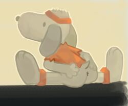 ambiguous_gender anthro ass beagle canine clothing fur headband male_only mammal shirt snoopy solo unknown_artist white_fur