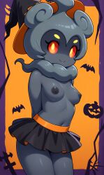 adorable ai ai_art ai_generated anthro anthro_pokemon anthropomorphic bats breasts cute digital_art digitalart fanart female female_pokemon furry furry_anthro furry_female generation_7_pokemon ghost ghost_girl gobabsnow half_naked half_naked_female halloween legendary_pokemon looking_at_viewer marshadow monster mythical_pokemon nipples original_character pokegal pokegirl pokegirl_as_pokemon pokemon pokemon_(species) pokemorph semi_naked sexy sexy_pokemon sexy_pose skirt spooky spooky_month topless topless_female very_cute witch witch_hat