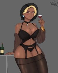 big_ass big_breasts big_butt black_hair blizzard_entertainment bottle breasts brown_body brown_eyes brown_skin domina lingerie lingerie_bra lingerie_only lingerie_panties overwatch overwatch_2 panties pose solo solo_female solo_girl transluce_dress translucent translucent_clothing vaira_singhania wine wine_bottle wine_glass yellow_hair
