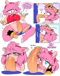 1girls amy_rose blowjob blue_fur deepthroat dialogue drool female furry heart-shaped_pupils holding_head metal_sonic oral organic_metal_sonic pink_fur quavernsfw robot sonic_(series) sonic_the_hedgehog_(series) spread_legs teal_eyes