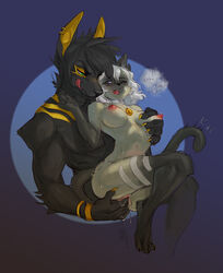 ! 2016 anthro anthro_on_anthro anubian_jackal anubislivess arm_markings barefoot biped black_claws black_fur black_hair black_nose black_tail blue_eyes breast_fondling breasts canine claws collaboration duo ear_piercing eye_markings eyebrows feline female fingering fingering_partner fondling fur furry green_eyes hand_on_breast jackal licking licking_lips long_tail luckypan male male_penetrating mammal markings multicolored_fur nipples nude one_eye_closed open_mouth penetration piercing pink_nipples pink_pussy pink_tongue purple_background pussy pussy_juice siamese signature simple_background snout straight sweat tan_fur temix temixart toe_claws tongue tongue_out two_tone_fur vaginal_penetration white_hair yellow_claws yellow_fur yellow_markings