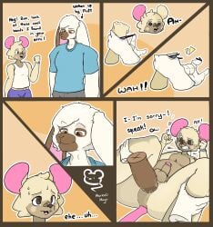 absurd_res anal anal_sex animal_noises anthro anthro_on_anthro apology artist_request balls blue_clothing bodily_fluids bottomwear brown_eyes bunbun_(theaureolimayo) clothing comic disembodied_hand disembodied_penis duo fluff_(theaureolimayo) from_front_position fur fur_markings gay gay_anal gay_sex genital_fluids genitals heart_eyes heart_symbol hi_res lagomorph leporid male male/male male_penetrating mammal markings mating_press moan murid murine nude nude_anthro nude_male outline penetration penis precum rabbit rat rodent rubber_band screaming sex shirt shorts simple_background size_difference smug_face squeaking sweat tank_top text theaureolimayo tired topwear white_body white_fur white_outline