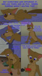 anthro canine canine comic english_text female mammal misterpickleman pussy sex_toy taylor_knight text young