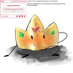 blush blushing_profusely crown crown_(love_of_the_s*n) embarrassed gem hands_behind_head high_quality high_resolution highres legs_apart legs_spread looking_away looking_to_the_side love_of_the_s*n nonbinary object_show object_show_community object_shows pussy pussy_lips self_upload watermelonsugar