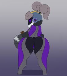 armor ass_focus big_hands female helmet looking_at_viewer metal presenting purple_eyes purple_skin pussy screen_face somescrub spiral_knight spiral_knights thick_thighs