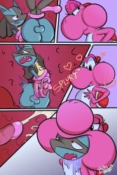 bondage cheek_bulge comic commission commission_art crossover cum_in_mouth furry furry_only lucario mario_(series) papersketch penis pokemon pokemon_(species) rape testicles tongue tongue_wrap vore vore_comic vore_sex yoshi