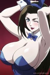 ai_generated blue blue_clothing blue_eyes bunny_costume bunny_ears jojo's_bizarre_adventure lipstick lisa_lisa