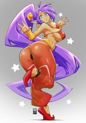 1girls bayeuxman big_ass big_breasts breasts butt_pose dancer_outfit dark-skinned_female earrings female female_only jpeg muscular pointy_ears ponytail posing_for_the_viewer shantae shantae_(character) skimpy_clothes solo tease wayforward