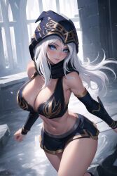 ai_generated ashe_(league_of_legends) big_breasts cixf league_of_legends miniskirt thick_thighs white_hair