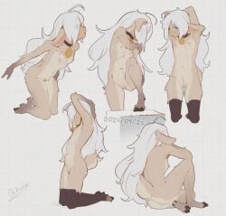 ann_the_sheep anthro blue_eyes bovid breasts butterchalk caprine clothing ewe female fur genitals gesture hair hi_res hooves legwear mammal noise pose pussy sheep simple_background skinny slim small_breasts solo studies study tan_body tan_fur texture thigh_highs white_body white_fur white_hair