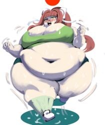 1girls 2024 bbw color doki_doki_literature_club fat fat_fetish green_eyes huge_belly huge_breasts huge_thighs jogging monika_(doki_doki_literature_club) morbidly_obese morbidly_obese_female motion_lines overweight overweight_female ponytail running sonier103 ssbbw sweat sweating tagme thick white_background