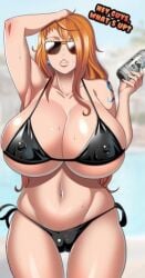 armpits bikini breast_ breasts_bigger_than_head cameltoe female female_only nami nami_(one_piece) one_piece post-timeskip stevechopz sunglasses tinted_eyewear