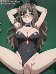 ai_generated anime brown_eyes brown_hair bunny_girl bunnysuit clenched_teeth cum cum_in_pussy cum_inside futaba_rio large_breasts leotard_aside missionary_position penis pussy ranwai seishun_buta_yarou_wa_bunny_girl_senpai_no_yume_wo_minai sex stable_diffusion uncensored vaginal_penetration vaginal_sex