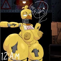 animatronic ass_bigger_than_head ass_focus big_breasts big_hips casual casual_nudity dumptruck_ass female five_nights_at_freddy's five_nights_at_freddy's_2 huge_ass huge_breasts japansadface looking_at_viewer pov public public_nudity robot robot_girl standing teasing wires withered_chica