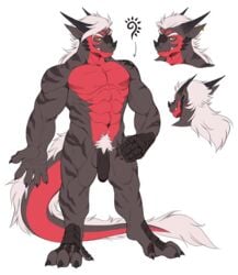 anthro catsudon dragon feet fur invalid_tag male male_only muscular muscular_male nipples nude pecs penis reptile scalie smile solo soren_ashe teeth vein