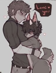 anthro claweddrip hugging human human_on_anthro interspecies love male male_on_anthro shorter_female tagme taller_male wholesome