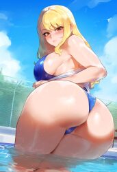 ai_generated artstyle_imitation ass_focus blush fairy_tail fat_ass hourglass_figure huge_ass huge_breasts ldoe_art light-skinned_female lucy_heartfilia pawg shiny_skin thiccwithaq_(ai_style) thick_thighs wide_hips