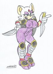 1girls beige_fur beige_skin big_breasts big_hips bodysuit daggers eyeshadow furry kunoichi looking_at_viewer marlon64 ninja_girl purple_eyeshadow purple_lipstick rouge_the_bat smiling_at_viewer sonic_(series) traditional_drawing traditional_drawing_(artwork) weapon white_background white_hair winged_humanoid wings