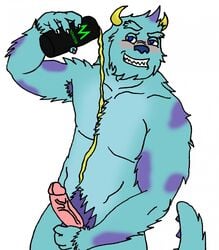 alcohol alexander13wolf beer beer_can beverage blue_eyes blue_fur disney erection fur horn male male_only mammal monsters_inc monsters_university penis pixar purple_fur solo sulley