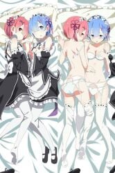 blue_eyes blue_hair flats lingerie mary_janes pink_hair ram_(re:zero) re:zero_kara_hajimeru_isekai_seikatsu red_eyes rem_(re:zero)