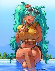 2d brazilian brazilian_female brazilian_miku busty erogamu female female_focus female_only hatsune_miku hourglass_figure long_hair tagme twintails vocaloid wet wet_clothes wide_hips