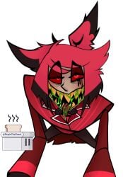 1boy alastor_(hazbin_hotel) animal_ear_fluff animal_ears animal_humanoid antlers artist_logo artist_request crying crying_male crying_with_eyes_open deer drooling furry furry_ears furry_male hazbin_hotel male male_only on_floor on_knees popinthetoast red_eyes red_hair saliva saliva_drip saliva_on_tongue saliva_string saliva_trail suit tongue tongue_in_mouth tongue_out vibrator vibrator_in_ass vibrator_under_clothes