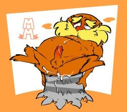 1boy 2022 blonde_eyebrows blonde_hair blonde_mustache bodily_fluids cum dr._seuss dr_seuss fur genitals goatene illumination_entertainment lorax male male_only orange_fur orange_skin penis solo sweat sweatdrop the_lorax the_lorax_(film) universal_pictures universal_studios unknown_species