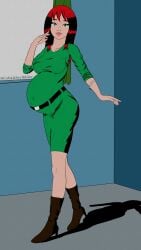 belt boots brown_boots cobaltscribbler female green_dress green_eyes happy happy_female high_heel_boots high_heels marvel marvel_comics mary_jane_watson modeling navel outie_navel pregnant pregnant_belly pregnant_female red_hair scarlet_hair smile smiling smiling_at_viewer solo spider-man_(series) tight_clothing tight_dress