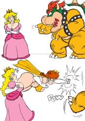 1boy 2024 2d 2d_(artwork) 2d_artwork 2girls 2koma angry angry_expression angry_eyes angry_face arms_crossed ass big_ass big_breasts big_butt big_lips big_thighs blonde_hair blue_eyes bowser breasts bubble_ass bubble_butt butt_crack cape clenched_hands clenched_teeth clothing comic crown dat_ass ear_piercing earrings female fight fighting_pose furious gigantic_ass gigantic_butt gloves huge_ass huge_breasts huge_butt huge_thighs knocked_out large_ass large_thighs laugh laughing laughing_at long_gloves long_hair looking_at_another make_up makeup male mario_(series) massive_butt mouth multiple_girls nintendo open_mouth orange_hair pale-skinned_female pale_skin pink_lips pink_lipstick pinotsfw pointing pow princess_daisy princess_peach punch punched punching shocked shocked_expression short_hair side_ass simple_background skimpy skimpy_clothes superhero superheroine surprised surprised_expression teeth_clenched teeth_showing teeth_visible thick_ass thick_thighs thighs white_background white_skin white_skinned_female wip yellow_hair