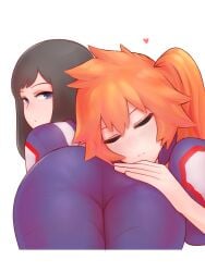 2girls ass ass_focus ass_pillow ass_worship bangs big_ass big_butt big_eyelashes black_hair blue_eyes blush_lines blushing butt eyelashes eyes_closed female female_only floating_heart hand_on_ass hand_on_butt head_on_ass heart itsuka_kendou kodai_yui laying_down light-skinned_female light_skin long_hair looking_back multiple_girls my_hero_academia orange_hair pointy_hair ponytail resting_head shpo side_ponytail simple_background sleeping sleepy superheroine uniform white_background yui_kodai yuri