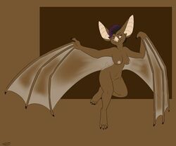 2016 bat breasts brown_fur female fur hair mammal nude pmoss purple_hair pussy solo winged_arms wings