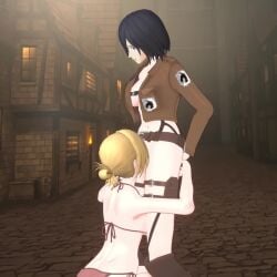 2girls 3d animated anime anime_style annie_leonhardt attack_on_titan bikini blender eating eating_pussy female/female female_focus female_only half-dressed mikasa_ackerman no_sound partially_clothed short_hair sofiatheartist tagme video yuri