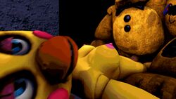 3d accurate_art_style animatronics beak blue_eyes five_nights_at_freddy's golden_freddy_(fnaf) straight tagme toy_chica_(classic) toy_chica_(fnaf)