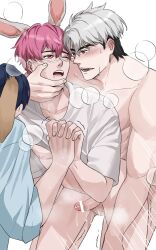 ass bamby_(plave) censor_bar cum eunho_(plave) penis pink_eyes pink_hair plave red_eyes tagme white_hair yaoi