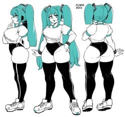 big_ass big_breasts blue_hair breasts dizzyspells hatsune_miku huge_ass kneehighs simple_background sportswear thick_thighs thigh_highs twintails vocaloid white_background