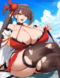 1girls ai_generated azur_lane big_breasts black_legwear breasts brown_hair enormous_breasts female female_focus female_only hair_ornament huge_breasts large_breasts looking_at_viewer red_dress side_ponytail thick_thighs thighs yellow_eyes zuikaku_(azur_lane)