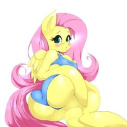 anthro back_view bra female fluttershy_(mlp) friendship_is_magic my_little_pony panties presenting solo straight_hair vin4art