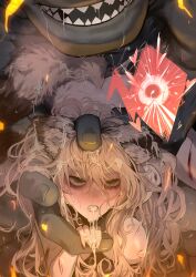1boy 1girls artist_request bukkake cum cum_in_mouth cum_in_pussy cum_on_body defeated doggy_style female fertilization impregnation interspecies interspecies_impregnation interspecies_pregnancy kemono kemonomimi male monster monster_rape pussy rape source_request sperm_cell