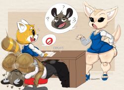 1boy 2girls aggressive_retsuko aggretsuko anthro ass big_ass bottom_heavy breasts bubble_butt dat_ass desk erection facesitting fat_ass female fenneko haida haida_(aggretsuko) huge_ass large_ass male musk musk_clouds office_lady penis penis_out purple_yoshi_draws retsuko sanrio sitting sitting_on_face sitting_on_person stealth_facesitting sweat sweaty_ass thick_ass thick_thighs wide_hips