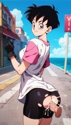 ai_generated anal big_ass bike_shorts cum cum_in_ass cum_inside dragon_ball dragon_ball_z looking_at_viewer papagaimon ripped_clothing sex short_hair tight_clothing videl