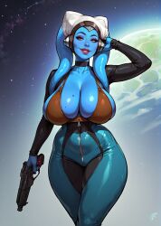 ai_generated big_breasts blaster blue_skin cleavage curvy spacesuit star_wars thick_thighs twi'lek umbrellajack