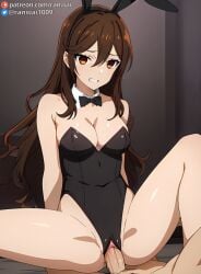 ai_generated anime bondage brown_eyes brown_hair bunny_girl bunnysuit clenched_teeth cowgirl_position hori_kyouko horimiya large_breasts male penis ranwai sex stable_diffusion vaginal_insertion vaginal_penetration